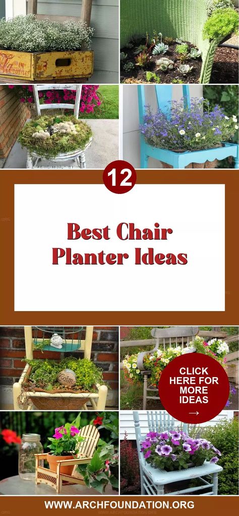 Turning an old chair into a planter adds a rustic and unexpected charm to your garden or patio. The mix of vintage furniture and vibrant plants creates a delightful contrast that catches the eye. This creative approach to gardening not only repurposes furniture but also adds a touch of personality to your outdoor space. Breathe new life into your garden with these unique chair planter ideas. Rocking Chair Planter, Chair Flower Planter, Chair Planter Ideas, Creative Chair, Best Chair, Large Outdoor Planters, Old Wicker, Front Porch Swing, Chair Planter