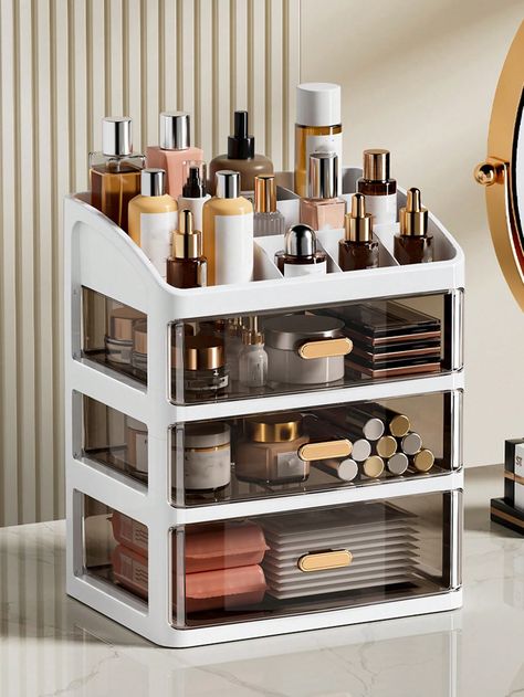 1pc Makeup Organizer Display-Rack Multi-Layer Plastic Cosmetic Storage Box Clear Drawer Desktop Stationery Case For Office And School SuppliesI discovered amazing products on SHEIN.com, come check them out! Wooden Makeup Organizer, Makeup Display, Closet Renovation, Display Cases, Makeup Box, Makeup Organizer, Cosmetic Storage, Closet Design, Dressing Table