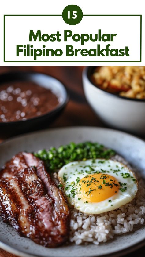 A plate of Tapsilog, a popular Filipino breakfast dish, served with garlic rice, egg, and cured meat, alongside a bowl of Champorado, a sweet chocolate rice porridge. Filipino Recipes Breakfast, Filipino Champorado Recipe, Filipino Healthy Food, Breakfast Ideas Filipino Style, Filipino Breakfast Aesthetic, Breakfast Bento, Philippine Food, Filipino Breakfast, Philippines Recipes