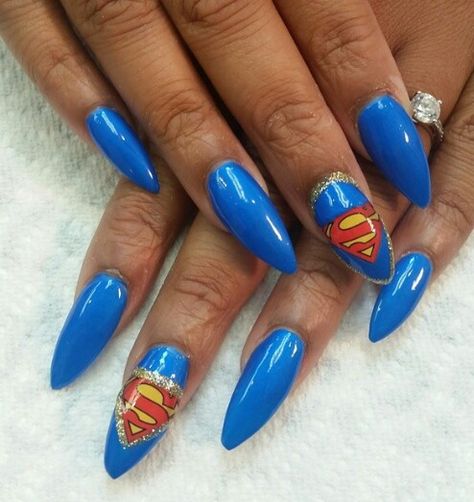 Superman Nails Superman Nails Acrylic, Superman Nails Designs, Superman Nails, Nail Makeup, Best Acrylic Nails, Happy Fathers Day, Nail Ideas, Superman, Hair And Nails