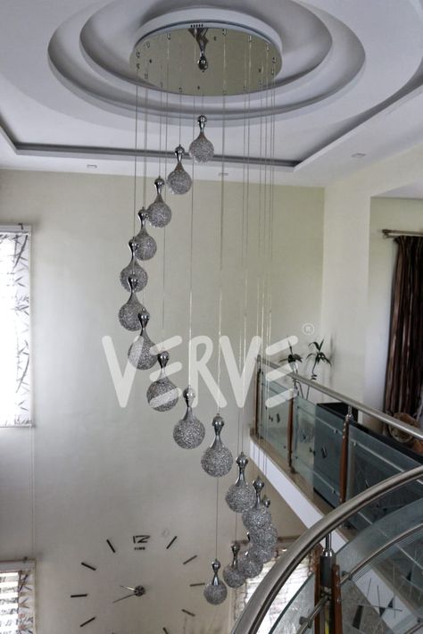 A villa in bangalore by verve group modern | homify Small Jhumar For Living Room, Luxury Ceiling Design, Interior Ceiling, Interior Ceiling Design, Small House Front Design, Pop False Ceiling Design, Living Hall, Ceiling Design Living Room, Double Height