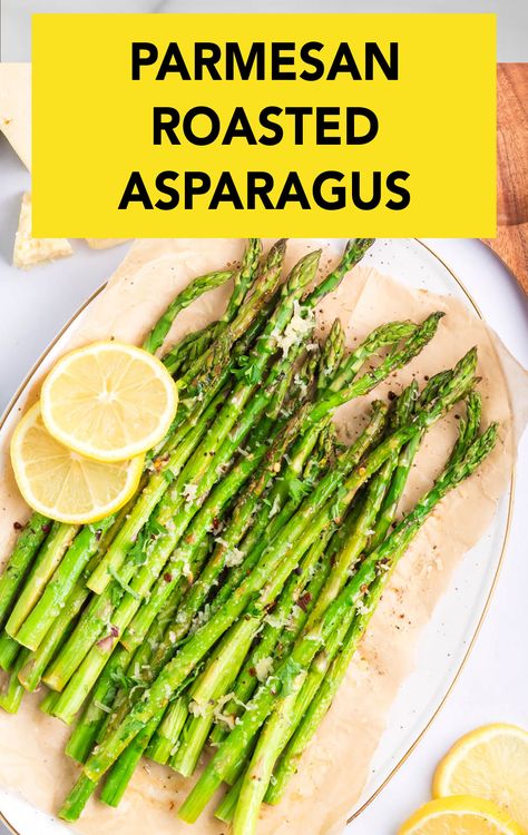 This oven-roasted asparagus with Parmesan cheeseis the easiest side! When you’re looking for a springy side dish, this Parmesan roasted asparagus is perfect. Tender seasoned asparagus roasted until tender, then sprinkled with melty Parm and a squeeze of lemon. Asparagus doesn’t get any easier than this garlic Parmesan roasted asparagus! Parmesan Roasted Asparagus, Parmesan Asparagus Baked, Asparagus Recipes Oven, Grilled Asparagus Recipes, Asparagus Recipes Baked, Oven Roasted Asparagus, Parmesan Asparagus, Steak Side Dishes, Easy Vegetable