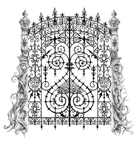 tattoo design cemetery gate Gates Tattoo, Gate Tattoo, America Tattoo, Graveyard Tattoo, Cemetery Gates, Tattoo Removal Cream, Faded Tattoo, Tattoo Off, Heaven Tattoos