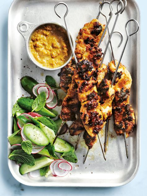 Satay Skewers, Chicken Satay Skewers, Donna Hay Recipes, Donna Hay, Kebab Recipes, Chicken Satay, Savoury Recipes, Chicken Kebabs, Chicken Skewers