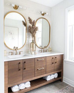 Leclair Decor Master Bath Mirrors, Double Vanity Lighting, Farmhouse Bathroom Mirror, Vanity Nook, Ensuite Vanity, Bathroom Cottage, Bath Mirrors, Leclair Decor, Master Bath Renovation