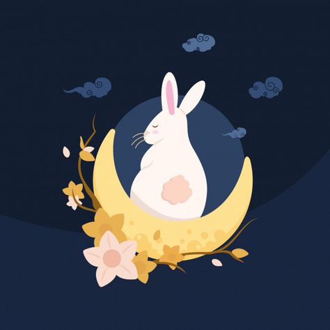 Happy Chuseok, Cool Things To Draw, Moon Rabbit, Rabbit Vector, Moon Festival, Pencil Drawings Easy, Moon Illustration, Autumn Festival, Rabbit Art