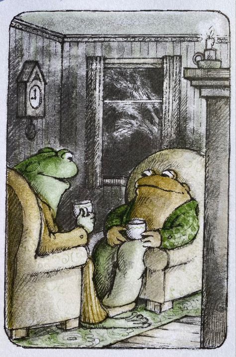 Frog and toad having tea Arnold Lobel, A Ghost Story, Scary Story, Tea Illustration, Arte Peculiar, Ghost Story, Frog Art, Childhood Books, Frog And Toad