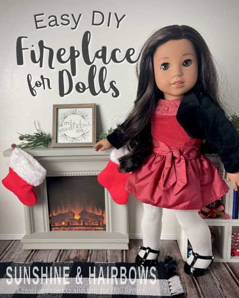 Doll Fireplace, American Doll House, Ag Doll House, Ag Doll Crafts, American Girl Dollhouse, Fireplace Diy, Custom American Girl Dolls, American Girl Doll House, Girls Dollhouse