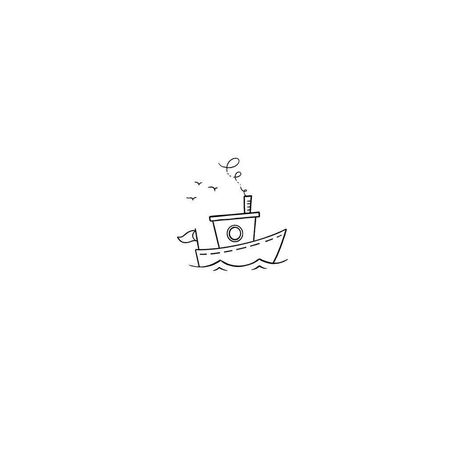 Boat Outline Tattoo, Tugboat Tattoo, Small Boat Tattoo, Boat Tattoo Design, Boat Doodle, Women's Back Tattoos, Boat Tattoo, Boat Drawing, Sailing Art