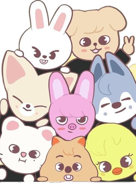 Skzoo los animalitos de stray kids❤️ Stray Kids Mascots, Cute Skz Pics, Skzoo Group Photo, Skzoo Drawing, Skzoo Characters, Skz Logo, Zoo Drawing, Kpop Chibi, Stray Kids Wallpapers