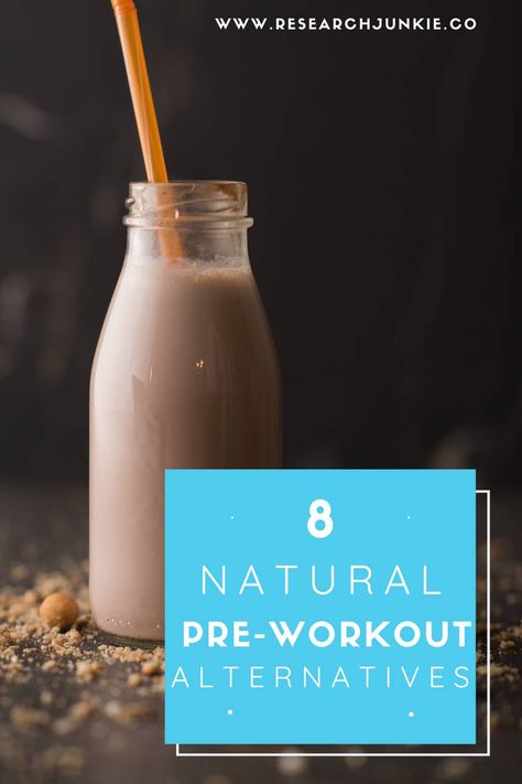 smoothie in a mason jar with a straw sitting on a table. 8 natural pre-workout alternatives. Pre Workout Coffee, Natural Preworkout Diy, Natural Pre Workout Drink, Pre Workout Drink, Natural Pre Workout, Preworkout Drink, Pre Workout Food, Natural Alternatives, Pre Workout Supplement