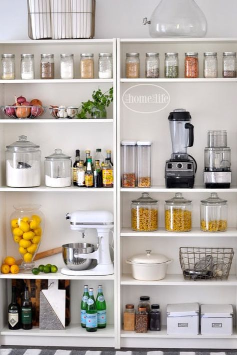 Ikea Kitchen Pantry Cabinet Hacks | Apartment Therapy Ikea Kitchen Pantry, Ikea Pantry Organization, Dapur Ikea, Billy Bookshelves, Ikea Pantry, Kitchen Spice Storage, Open Pantry, Diy Kitchens, Clever Kitchen Storage