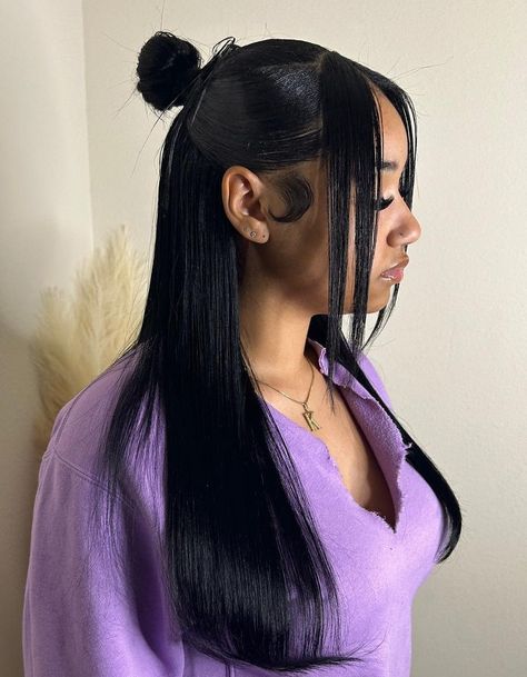 Half Bun Style Long Framing Bangs Half Up Half Down Hairstyles Bun, Half Up Half Down Bun Hairstyles, Half Up Half Down Hair Bun, Bun Hairstyles With Bangs, Straight Half Up Half Down, Half Up Half Down Hair With Bangs, Half Up Half Down With Bangs, Half Up Half Down Ponytail, Half Up Half Down Bun