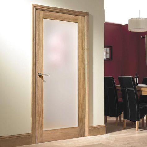 Glass Wood Door, Glass Bathroom Door, Frosted Glass Interior Doors, Bathroom Door Handles, Oak Interior Doors, Internal Glass Doors, Oak Door, Elegant Doors, Frosted Glass Door