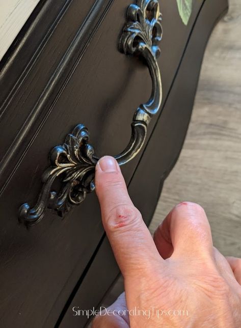 How to Add Style to Existing Hardware | Hometalk Spray Paint Dresser, Painting Hardware, Redoing Furniture, Cherry Dresser, Dresser Hardware, Simple Decorating, Antique Drawer Pulls, Dresser Drawer Pulls, Diy Shop