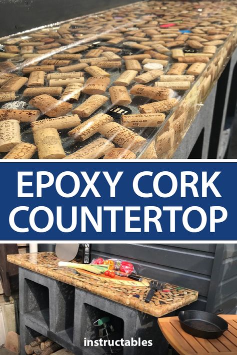 Wine Corks Projects, Cork Countertops, Cork Bar Top, Whiskey Cork Ideas, Wine Cork Tables, Wine Cork Furniture Diy Projects, Wine Cork Countertop, Wine Cork Table Top, Cork Art Projects