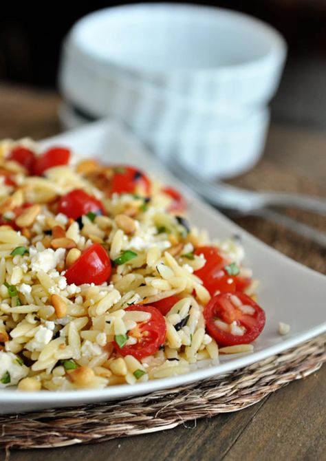 Recipe: Orzo Pasta Salad with Tomato, Basil and Feta - The Yarn by The Free Range Butcher Salad Recipes Healthy Lunch, Salad With Tomatoes, Pasta Salad Dressing, Orzo Pasta Salad, White Dish, Orzo Salad, Vegan Salad Recipes, Orzo Pasta, Healthy Meals For Two