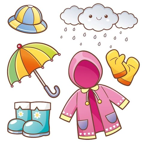 Rainy Season Clothes, Rainy Day Clothes, Clothes Clipart, Weather Activities Preschool, Rain Clothes, Weather Activities For Kids, Day Clothes, Preschool Arts And Crafts, Hand Crafts For Kids