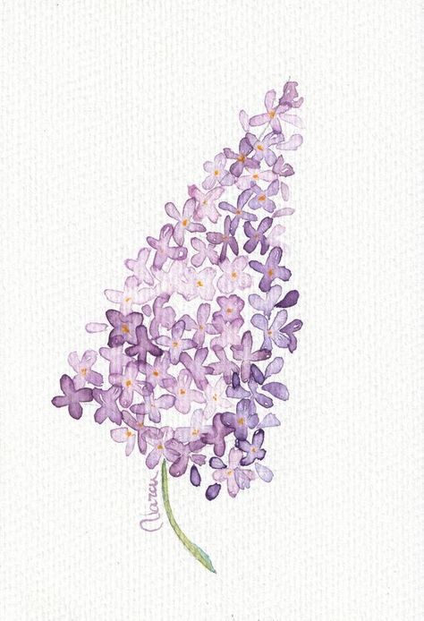 Purple Flowers To Paint, Purple Flower Painting Easy, Watercolor Lilacs Tutorial, Lilac Watercolor Paintings, Lilac Flowers Drawing, Watercolor Lilacs, Purple Flower Watercolor, Lilacs Flowers, Lilac Art