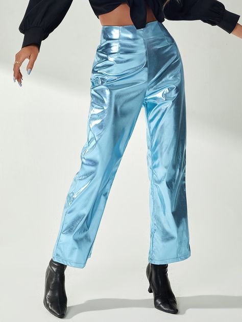 Blue Leather Pants, Jem And The Holograms, Shiny Pants, Women Bottoms, Leather Pants Women, Popular Outfits, Women Pants, Amazing Products, Blue Leather