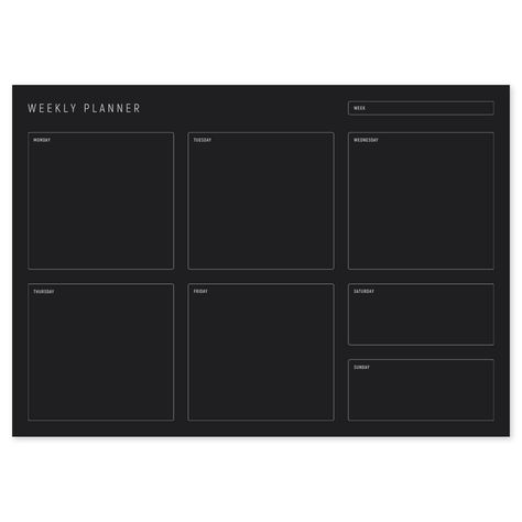 A4 Weekly Planning Pad - Silver/Black, Landscape academic_planner_aesthetic #plannerlovers #2024freedigitalplanner #etsy_planner⭕ Black Paper Planner, Weekly Planner Landscape, Free Printable Weekly Planner Template, Free Weekly Planner Templates, Paper Tear, Black Landscape, Unit Of Time, Weekly Planner Pad, Weekly Planner Free Printable