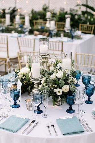 Pantone Color of the Year For Classic Blue Wedding ★ classic blue wedding round table with bohemian glasses and white flowers brittneyraine Classic Blue Wedding, Slate Blue Wedding, Blue Wedding Centerpieces, Rustic Wedding Decorations, 2020 Year, Blue Themed Wedding, Dusty Blue Weddings, Wedding Theme Colors, Wedding Forward