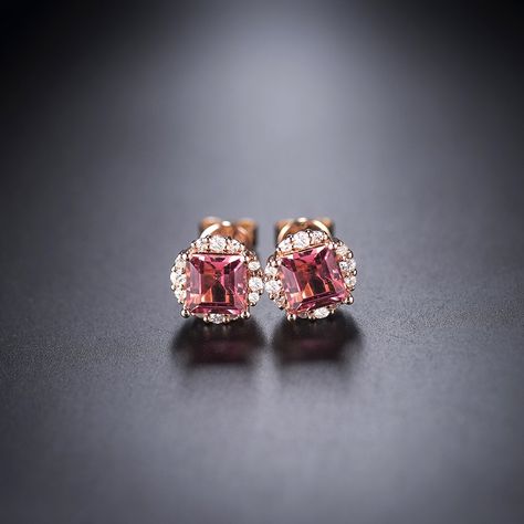 Square Stone Earrings, Pink Stone Earrings, Stone Earrings Studs, Square Stone, Diamond Earring, Earring Studs, Exclusive Jewelry, Yellow Sapphire, Pink Stone