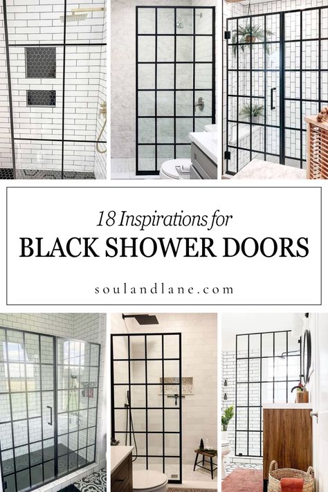 The boldness of black frames against the transparency of glass creates a dramatic contrast that can define the entire aesthetic of your bathroom. Our guide explores various black shower door designs, from sleek, minimalist frames that accentuate modern decor to more detailed, industrial styles that add character and depth. Learn how to complement these doors with the right tiles, fixtures, and accessories to enhance their modern appeal and make your bathroom a standout space. Black Trimmed Shower Door, Shower Door With Black Frame, Black And Glass Shower Door, Shower Glass Black Frame, Black Shower Door Frame, Bathroom With Glass Shower Door, Black Frame Shower Door, Black Grid Shower Door, Black Framed Shower Door