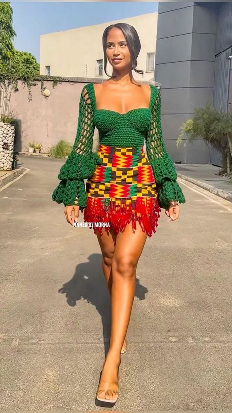 Crochet Dress Outfits, Native Outfits, African Designs, African Inspired Clothing, African Fashion Traditional, Crochet Clothing And Accessories, African Print Dresses, African Clothing Styles, African Print Fashion Dresses