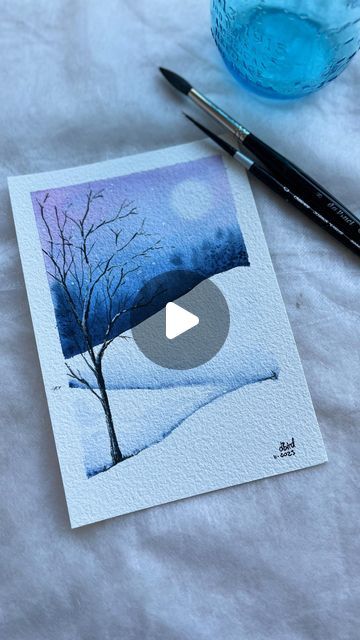 Watercolor Art Winter Easy, Easy Winter Watercolor Ideas, Watercolour Snow Scenes Winter Landscape, Simple Winter Watercolor Paintings, Snowman Watercolor Christmas Cards, Easy Landscape Paintings Tutorials, Watercolor Winter Landscape Tutorial, Watercolor Winter Scenes Tutorials, Watercolour Winter Landscape