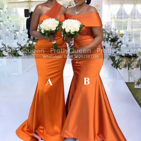 Bridal Satin Dress, Plus Size Wedding Guest Dress, Burnt Orange Bridesmaid Dresses, Pretty Bridesmaid Dresses, Cheap Bridesmaid Dresses Online, Orange Bridesmaid, Bridal Party Gowns, Orange Bridesmaid Dresses, Mermaid Bridesmaid