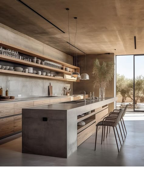 Concrete Home Design, Modern Konyhatervezés, Modern Concrete Home, Concrete Kitchen Island, Industrial Kitchen Design, Kitchen Confidential, Modern Kitchen Island, Concrete Home, Concrete Kitchen