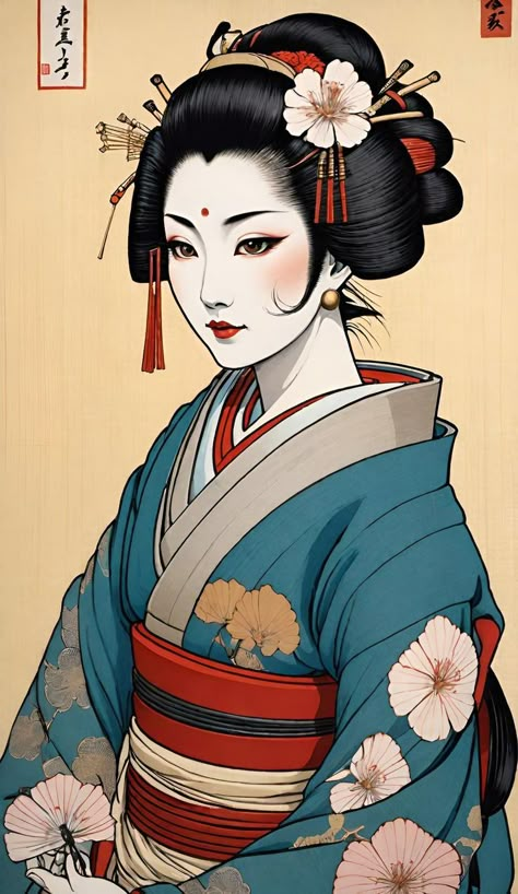 Geisha Character Design, Traditional Japanese Geisha Art, Geisha Artwork Illustration, Anime Character Design References, Japanese Geisha Drawing, Japanese Geisha Art, Geisha Drawing, Geisha Artwork, Geisha Anime