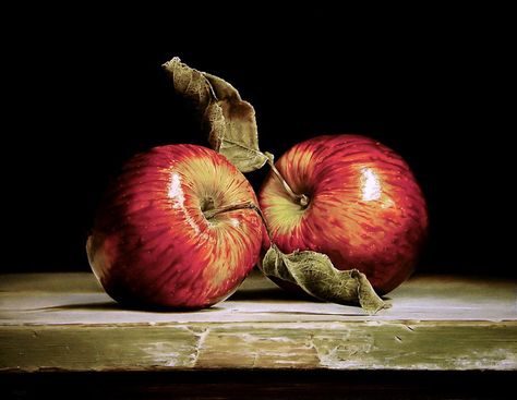 Wijnand Warendorf - Stilleven met twee appels. Vegetable Painting, Hyper Realistic Paintings, Apple Painting, Apple Art, Still Life Fruit, Fruit Photography, Still Life Photos, Soyut Sanat Tabloları, Fruit Painting