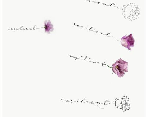 Resilience Flower Tattoo, Single Needle Tattoo Ideas Women, Resilient Tattoo Ideas, Resilience Tattoo Ideas, Single Word Tattoos, Resilient Tattoo, Rib Tattoos For Women Quotes, Resilience Tattoo, Chocolate Drawing