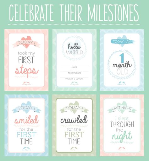 PRINTABLE: Fun milestone cards Baby Milestone Chart, Baby Milestone Book, Baby Books Diy, Birth Announcement Template, Milestone Stickers, Free Printable Tags, Baby Milestone Cards, Baby Growth, Planner Printables Free