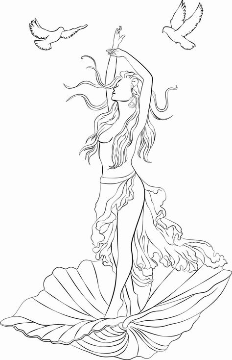 Drawing Of Aphrodite, Astraea Goddess Art, Aphrodite Black And White, Line Art Goddess, Greek Things To Draw, Aphrodite Coloring Page, Symbol Of Aphrodite, Aphrodite Tattoo Minimalist, Greek Goddess Line Art