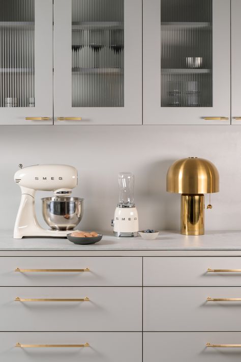 trendy kitchen, kitchen ideas, gold kitchens, smeg, smeg appliances, modern kitchen, grey kitchen, gold home, kitchen, kitchens, kitchen ideas, kitchen trends, buster and punch, gold kitchen, gold knobs, gold decor Photo Credit: Buster and Punch Kitchen Ideas Gold, Modern Kitchen Grey, Grey And Gold Kitchen, Buster And Punch, Kitchen Grey, Smeg Appliances, Bath Cabinet, Gold Knobs, Bath Cabinets