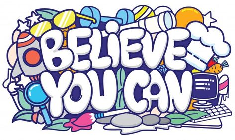 Believe you can typography with cute doo... | Premium Vector #Freepik #vector #birthday #school #hand #kids Doodles Draw, Quotes Courage, Doodle Font, Cute Typography, Doodle Stickers, Trippy Drawings, School Murals, Doodle Cartoon, Funny Education Quotes