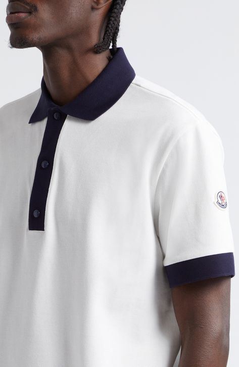 A tricolor logo patch authenticates this cotton-piqué polo framed in contrast trim. Button half-placket Spread collar Short sleeves 100% cotton Dry clean Imported Designer Clothing Contrast Collar Shirt, Polo Tee Shirts, Pique Shirt, Contrast Trim, Tri Color, Patch Logo, Polo Shirt, Men Sweater, Short Sleeves