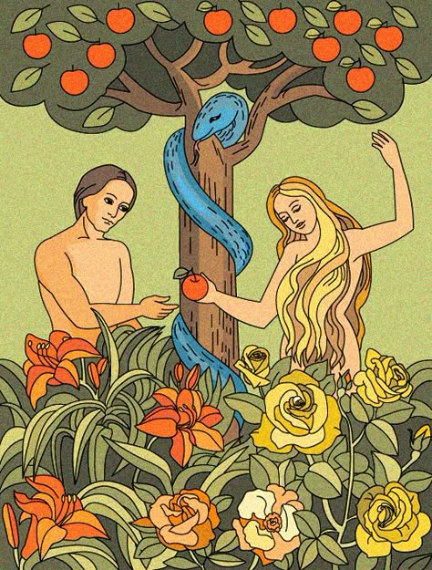 Adam and Eve Adam And Eve Illustration, Adam And Eve Craft, Eve Bible, Mythological Sculpture, Adam And Eve Bible, Eve Tattoo, Eden Garden, Bible Illustrations, Bible Coloring Pages