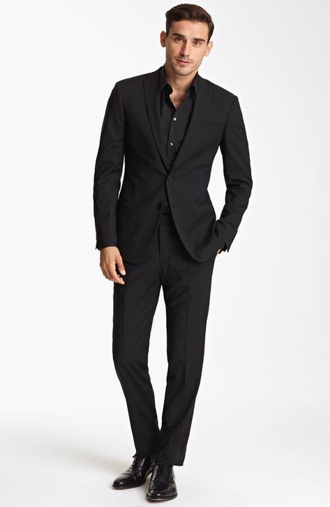 Arthur Kulkov Dons Dolce & Gabbanas Formal Styles for Nordstrom Black Suit Black Shirt, Grey Suit Black Shirt, All Black Suit, Black Suit Men, Suit Pin, All Black Dresses, Wear To Work Dress, Stylish Suit, Sharp Dressed Man