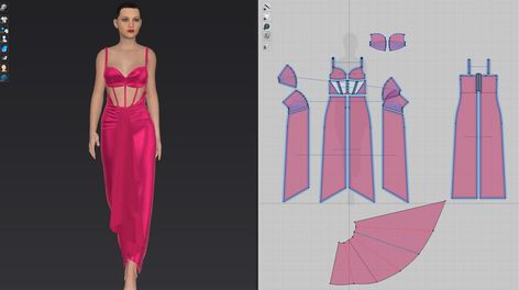 Fashion 3d (Marvelous designer/ Clo 3d) 3d Fashion Design Software, Marvelous Designer Pattern Dresses, Clo 3d Fashion Design, Clo 3d Pattern, Clo3d Patterns, Marvelous Designer Pattern, Clo3d Design, Clo 3d Fashion, Designer Clothing Patterns