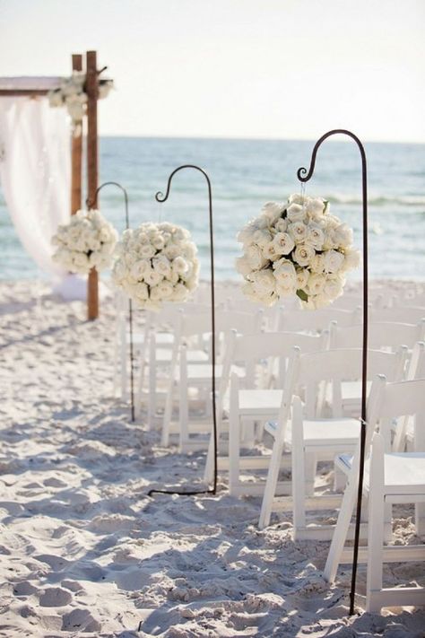 beach wedding in white, i love the floral balls as aisle arrangements leading to the backdrop for the ceremony. Beach Wedding Aisles, Beach Wedding Ideas, Wedding Aisle Decorations, Beach Wedding Inspiration, Wedding Beach Ceremony, Beach Ceremony, Beach Wedding Decorations, Bohol, Aisle Decor