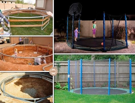 Trampoline In The Ground, Inground Trampoline, Ground Trampoline, Gymnastics Trampoline, Sunken Trampoline, Garden Trampoline, Trampoline Ideas, Yard Ideas For Kids, In Ground Trampoline