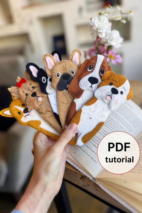 Let's create so sweet dogs and book lover gift! These hand sewing PDF tutorials with patterns will help you to make very cute dogs breeds bookmarks. ⭐️PDF pattern includes: Full size pattern pieces, Step by step photo tutorial, a material and supply information. ⭐️ Skill Level: beginners level. #felttoypattern #feltdogpattern #feltcrafts #feltsewingpattern #feltbookmarkpattern #booklovergift Felt Dogs Pattern, Felt Animals Patterns Templates, Felt Paper Craft, Felt Toy Patterns Free Templates, Felt Crafts To Sell, Felt Sewing Projects, Dog Bookmarks, Felt Animal Pattern, Dog Sewing Patterns