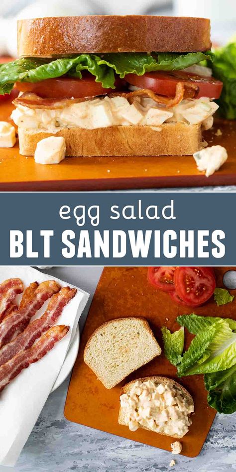 A combination of two favorite sandwiches, these Egg Salad BLTs take an easy, tasty egg salad and combine it with the popular BLT sandwich for an easy lunch or dinner idea. #sandwiches #eggs #eggsalad #lunch Creamy Egg Salad, Blt Sandwiches, Bibb Lettuce, Easy Egg Salad, For Dinner, Cold Sandwiches, Food On The Table, Blt Sandwich, Sandwiches For Lunch