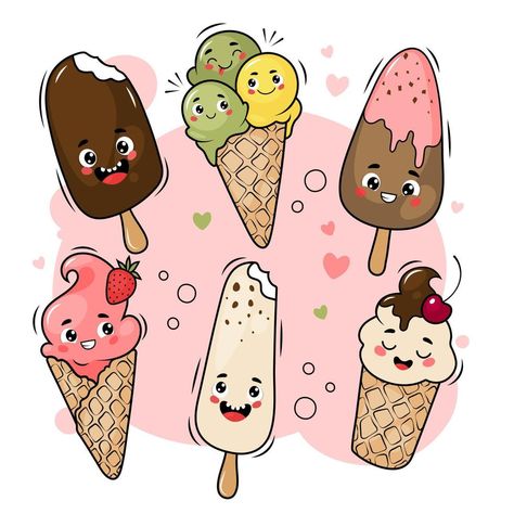 Ice Cream Cartoon Drawing, Cute Ice Cream Drawings, Cute Ice Cream Drawing, Doodles Food, Doodle Food, 2024 Bujo, Cartoon Ice Cream, Ice Cream Cartoon, Ice Cream Clipart