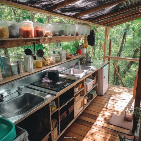 Outdoor Kitchen Off Grid, Unfitted Kitchen, Rustic Outdoor Kitchens, 3 Storey House Design, Kitchen Design Styles, Dirty Kitchen, Outdoor Kitchen Decor, Outdoor Kitchen Plans, Bamboo Architecture