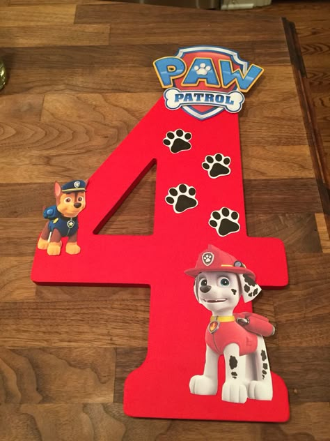 Diy Paw Patrol Party, Diy Paw Patrol, Paw Patrol Birthday Decorations, Paw Patrol Party Decorations, 4de Verjaardag, Paw Patrol Birthday Theme, Paw Patrol Decorations, Number Four, Paw Patrol Cake